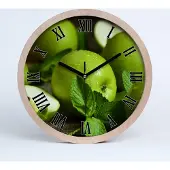 Tulup Holzuhr 25fi cm wanduhr - schwarze Spitzen - grüne Äpfel