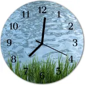 Tulup Glasuhr Wanduhr Küchenuhr Echt-Glas 30fi cm Gras Wasser blau