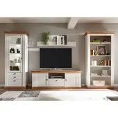 IMV Landhaus Wohnwand 367cm pinie weiß / wotan eiche Anbauwand Bücherregal