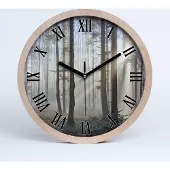 Tulup Holzuhr 20fi cm wanduhr - schwarze Spitzen - Nebel im Wald
