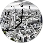 Tulup Glasuhr Wanduhr Küchenuhr Echt-Glas 30fi cm Stadt grau