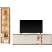 Lomadox Wohnwand in Eiche und weiß modern mit LED-Beleuchtung, 2-teilig - SAGUNTO-05