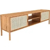 Lomadox Lowboard 204 cm breit, Eiche massiv geölt mit Rattangeflecht, PORI-165