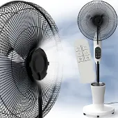Aktivshop Ventilator mit Wasserkühlung, leiser Standventilator mit 75 Watt Leistung, Drei Geschwindigkeitsstufen, Luftbefeuchtung, Fernbedienung, Drehfunktion