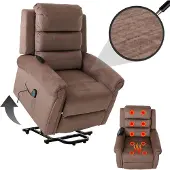 Mendler Fernsehsessel MCW-K63, Relaxsessel, Liegefunktion Aufstehhilfe Massage Heizfunktion, Stoff 220g/m² Chenille braun