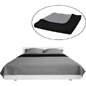 vidaXL Zweiseitige Tagesdecke Gesteppt Schwarz/Grau 170x210cm