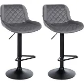 CLP Barhocker 2er Set, Barstuhl Kasson höhenverstellbar drehbar mit Rückenlehne dunkelgrau Material Samt