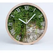 Tulup Holzuhr 25fi cm wanduhr - weiße Spitzen - grüner Efeu