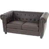 Mendler Luxus 2er Sofa Loungesofa Couch Chesterfield Edinburgh Kunstleder 160cm runde Füße, braun