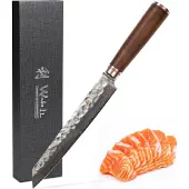 Wakoli Nussbaum Damast Fleischmesser Kiritsuke I 20 cm Klinge I Nussbaumholzgriff