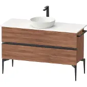 Duravit Sivida Konsolenwaschtischunterbau, 2 Schubkästen, Griffleiste Diamantschwarz Matt, 1245x475x548mm, SV46600BD790000, Farbe: Nussbaum matt