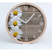 Tulup Holzuhr 25fi cm wanduhr - weiße Spitzen - Gänseblümchen Holz