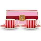 Pip studio Love Birds Stripes Red-Pink Espressotasse mit Untertasse 0,125l Set2