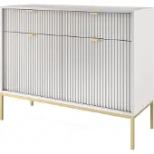 Bettso Geriffelt Kommode 2 Türen und 2 Schubladen Goldgriffe Glamour NOVA Grau auf Goldbeinen