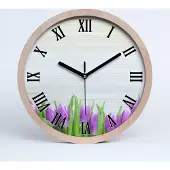 Tulup Holzuhr 30fi cm wanduhr - schwarze Spitzen - lila Tulpen