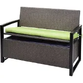 Mendler Poly-Rattan 2er Sitzbank MCW-F39, Gartenbank Truhenbank, Staufach Aufbewahrung Sitzkissen grau-meliert, Kissen grün