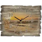 ARTland Holz Wanduhr Quarzuhr - schwarzer Zeiger Schöner Sonnenuntergang am Strand Größe: 40x30 cm
