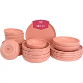 James Cooke Bliss, Geschirrset, 24 teilig für 6 Personen, rosa Steinzeug