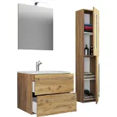 VCM 4-tlg. Waschplatz Waschtisch | Waschbecken Unterschrank Breite 60 cm | Badmöbel Set mit Schubladen Drehtüren Spiegel | Badinos