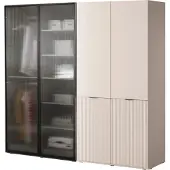 Bettso 2er-Set SANDBOX NOVA Beige + FLUTES Kleiderschränke mit LED