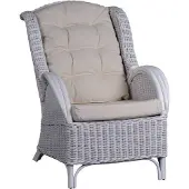 MiaMöbel Sessel 70x96x93 cm Landhausstil 100% Baumwolle Rattan Weiß