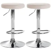 CLP 2er Set Barhocker Ponte Samt höhenverstellbar und drehbar | Farbe creme Material Gestell Metall in Chromoptik