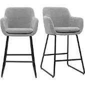 Miliboo - Barhocker aus grauem Stoff mit Samteffekt H65 cm (2er-Satz) AMIKA