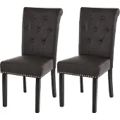 Mendler 2er-Set Esszimmerstuhl Chesterfield Edinburgh II, Stuhl Küchenstuhl, Nieten Kunstleder, coffee, dunkle Beine