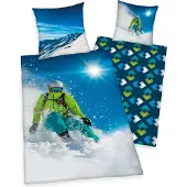 Herding ( Young Collection ) Skifahrer Bettwäsche / Kinderbettwäsche, 100% Baumwolle ( Renforcé ), 80x80 + 135x200 cm