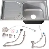 Melko Küchenspüle Edelstahl 76×42 cm Einbauspüle rechts mit Ablage links, Siphon