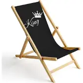 Ferocity Holz Liegestuhl Klappbar Klappliegestuhl Sonnenliege Strandstuhl Wechselbezug Motiv Schwarz King [119]