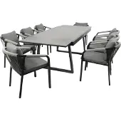 Degamo Garnitur REIMS 9-teilig, Alu + Glas + Rope grau