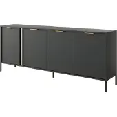 Bettso 4 Türen Kommode Sideboard mit Goldene Griffe für Wohnzimmer Schlafzimmer LARS 202 cm Schwarz Anthrazit