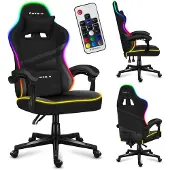 Huzaro Force 4.4 | RGB LED Beleuchtung Gaming Stuhl Bürostuhl Schreibtischstuhl Ergonomischer Stoff | Kopfstütze Lendenkissen Wippfunktion | Schwarz