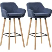 CLP 2er Set Barhocker Grant Stoffbezug Gestell aus Buchenholz bis 150 kg | Farbe dunkelblau