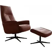 KAWOLA Relaxsessel JOSIANE Drehsessel Lederfaserstoff cognac mit Hocker