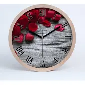 Tulup Holzuhr 30fi cm wanduhr - schwarze Spitzen - rote Rosen