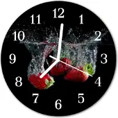 Tulup Glasuhr Wanduhr Küchenuhr Echt-Glas 30fi cm Erdbeeren rot