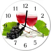Tulup Glasuhr Wanduhr Küchenuhr Echt-Glas 30fi cm Wein Trauben mehrfarbig