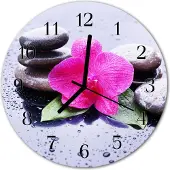 Tulup Glasuhr Wanduhr Küchenuhr Echt-Glas 30fi cm Orchidee rosa