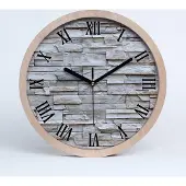 Tulup Holzuhr 25fi cm wanduhr - schwarze Spitzen - Steinwand