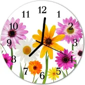 Tulup Glasuhr Wanduhr Küchenuhr Echt-Glas 30fi cm Blumen mehrfarbig