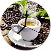 Tulup Glasuhr Wanduhr Küchenuhr Echt-Glas 30fi cm Kaffee Tasse mehrfarbig