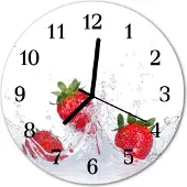 Tulup Glasuhr Wanduhr Küchenuhr Echt-Glas 30fi cm Erdbeere weiß