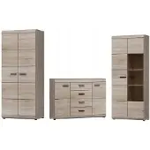 Meble Laski Wohnwand LINK – Schrank + Kommode + Vitrine – Sonoma Eiche – Systemmöbel