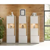 Empinio24 Wohnwand 190 cm Eiche Weiss 3-teilig Nr 17 BOSTON + Beleuchtung