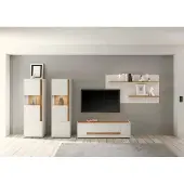 Empinio24 Wohnwand 340 cm Eiche Weiss 4-teilig Nr 18 BOSTON + Beleuchtung