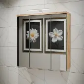 Forte VERIS Spiegelschrank 70, moderner Badezimmerschrank mit Spiegel, Hängeschrank,Holzwerkstoff, Artisan Eiche Holzdekor mit Salbei, 68,6 cm breit x 68,1 cm hoch x 20 cm tief