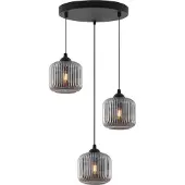 Light11 HOME Hängelampe RIFFLE Schwarz 3-flammig Glas Zylinder Grau E27