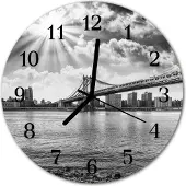 Tulup Glasuhr Wanduhr Küchenuhr Echt-Glas 30fi cm Brücke grau